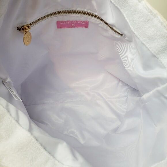 Stoney Clover Lane White Terry Cloth Tote Bag Embossed Beach Carry All 17x14 - Picture 6 of 11